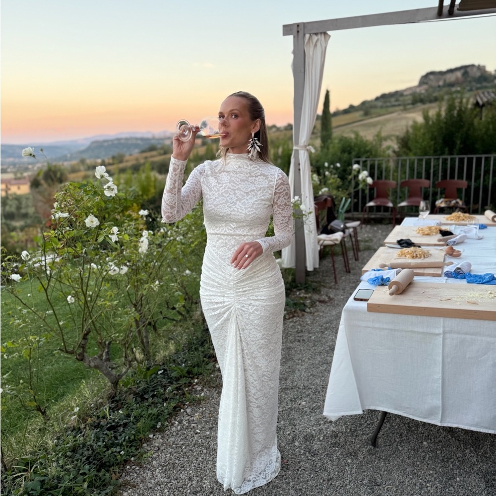 Ronny Kobo Collection White Lace Maxi Dress